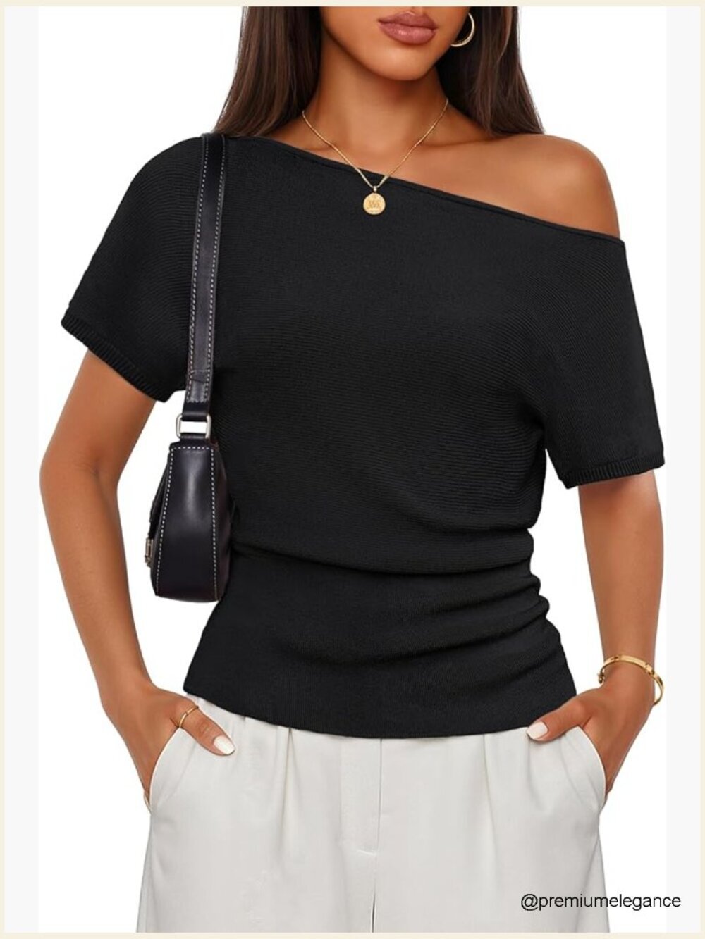 Off Shoulder Short Sleeve Knit Pullover Sweater Trendy Ruched Going Out Top
